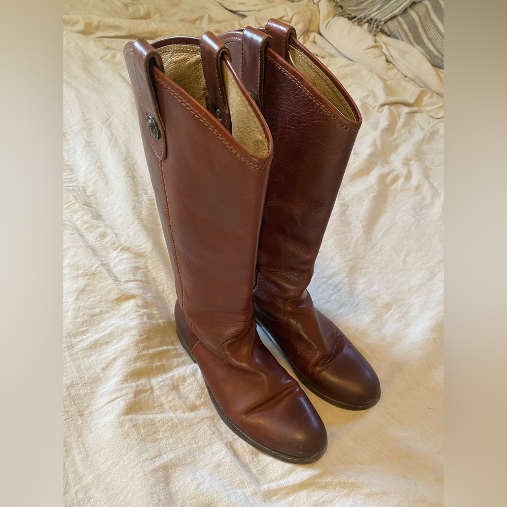 Frye Melissa Brown Leather Tall Knee High Pull Tab Riding Boots Size 7